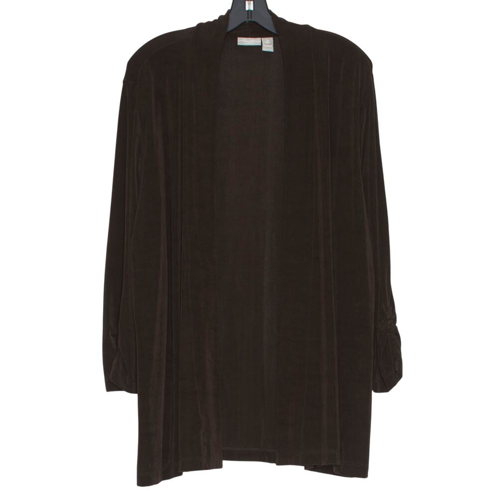Chicos Travelers Cardigan Slinky Minimalist Neutral Open Front Brown Sz 3 XL 16